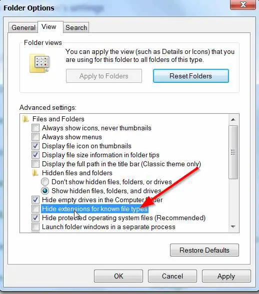 How to change File Extensions in Windows 7