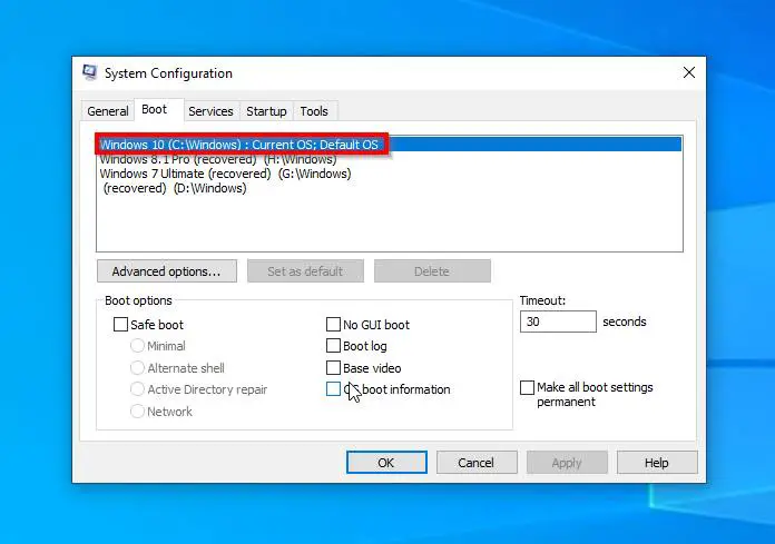 how to change default os in dual boot windows