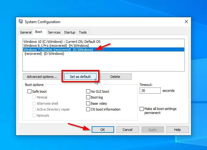 how to change default os in dual boot windows